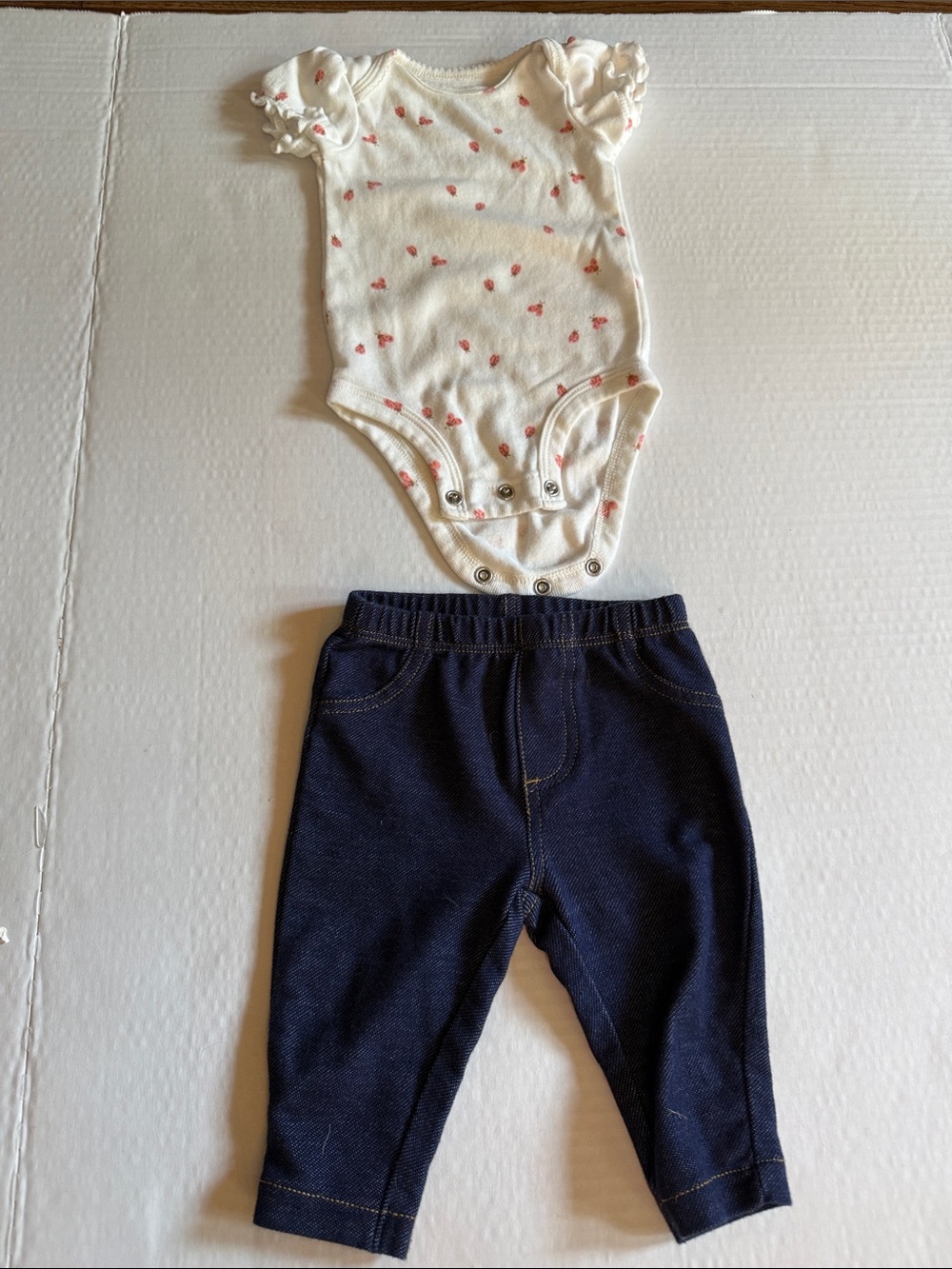 Carter's White Onesie with Ladybugs & Navy Knit Jeans